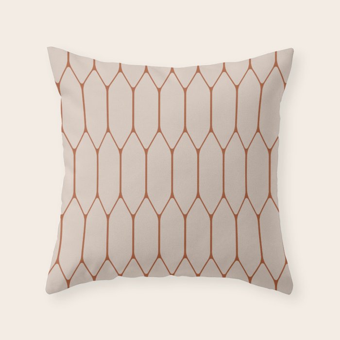 Long Honeycomb Minimalist Geometric Pattern in Putty and Rust Clay Terracotta Throw Pillow Gallery Image 6