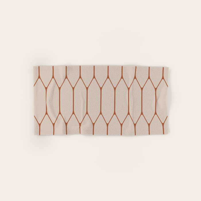 Long Honeycomb Minimalist Geometric Pattern in Putty and Rust Clay Terracotta Bath Towel Gallery Image 1