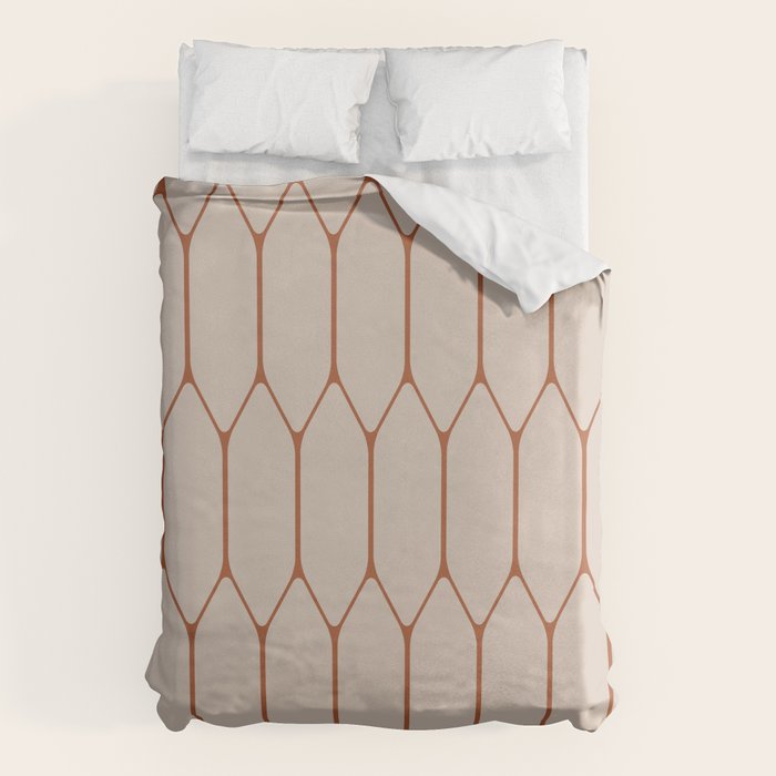 Long Honeycomb Minimalist Geometric Pattern in Putty and Rust Clay Terracotta Duvet Cover Gallery Image 1