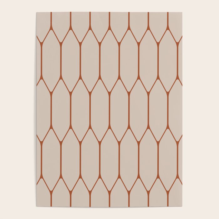 Long Honeycomb Minimalist Geometric Pattern in Putty and Rust Clay Terracotta Poster Gallery Image 1