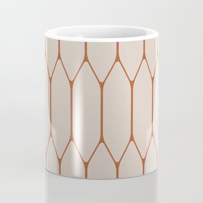 Long Honeycomb Minimalist Geometric Pattern in Putty and Rust Clay Terracotta Coffee Mug Gallery Image 4