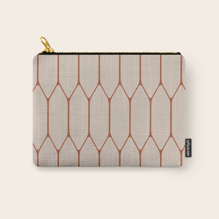Long Honeycomb Minimalist Geometric Pattern in Putty and Rust Clay Terracotta Carry All Pouch Gallery Image 1