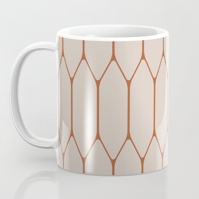 Long Honeycomb Minimalist Geometric Pattern in Putty and Rust Clay Terracotta Coffee Mug Gallery Image 3