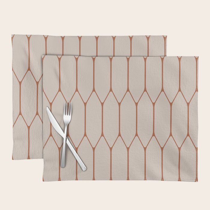 Long Honeycomb Minimalist Geometric Pattern in Putty and Rust Clay Terracotta Placemat Gallery Image 1