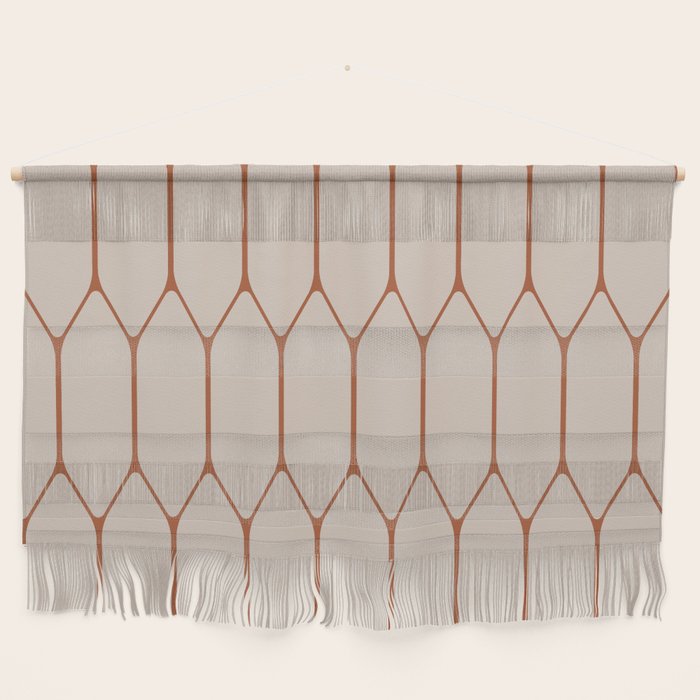 Long Honeycomb Minimalist Geometric Pattern in Putty and Rust Clay Terracotta Wall Hanging Gallery Image 1