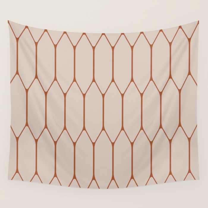 Long Honeycomb Minimalist Geometric Pattern in Putty and Rust Clay Terracotta Wall Tapestry Gallery Image 4