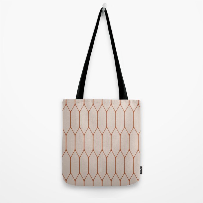 Long Honeycomb Minimalist Geometric Pattern in Putty and Rust Clay Terracotta Tote Bag Gallery Image 2