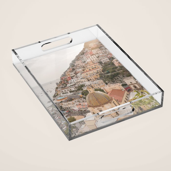 Positano Bliss Photo | Amalfi Coast Mountain Landscape In Pastel Color Art Print | Italy Travel Photography Acrylic Tray Gallery Image 1