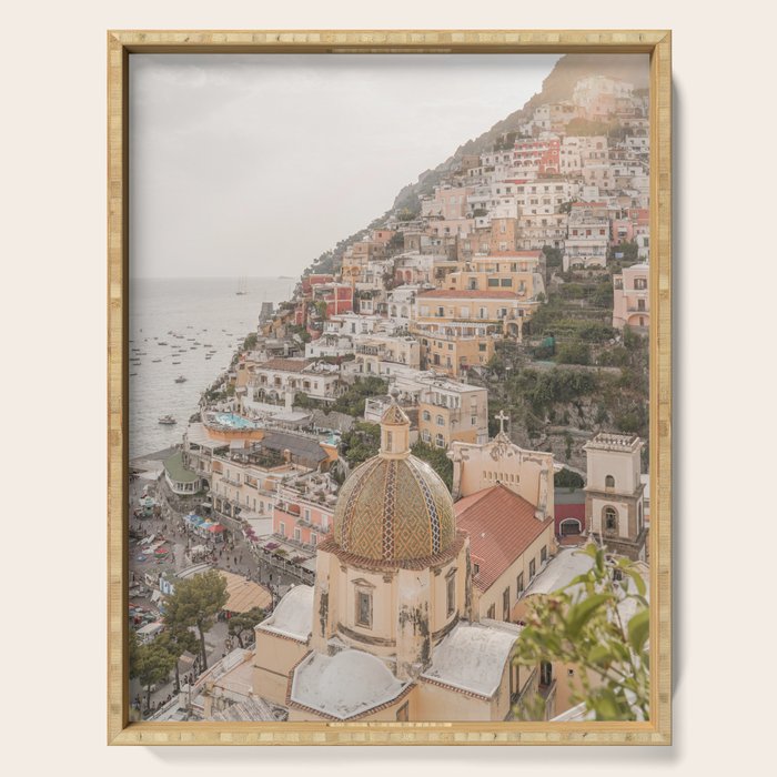 Positano Bliss Photo | Amalfi Coast Mountain Landscape In Pastel Color Art Print | Italy Travel Photography Serving Tray Gallery Image 1