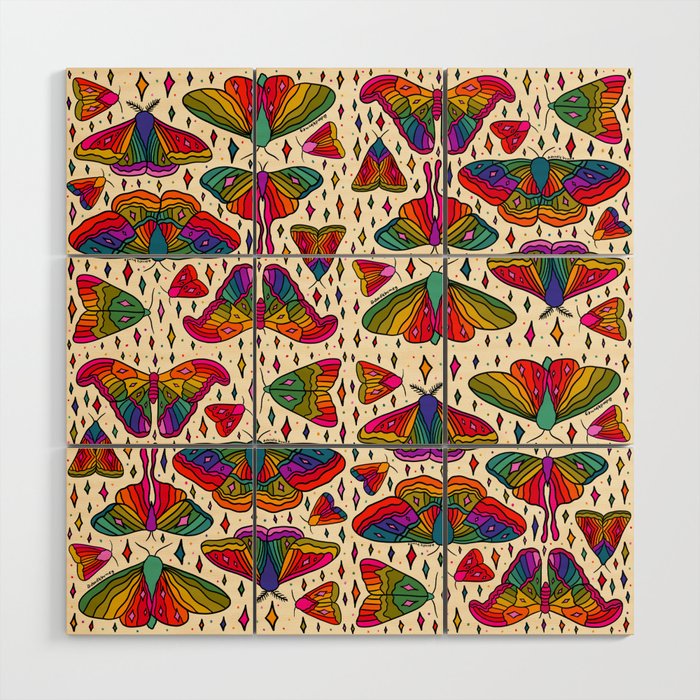 Rainbow Moth Print Wood Wall Art Gallery Image 1