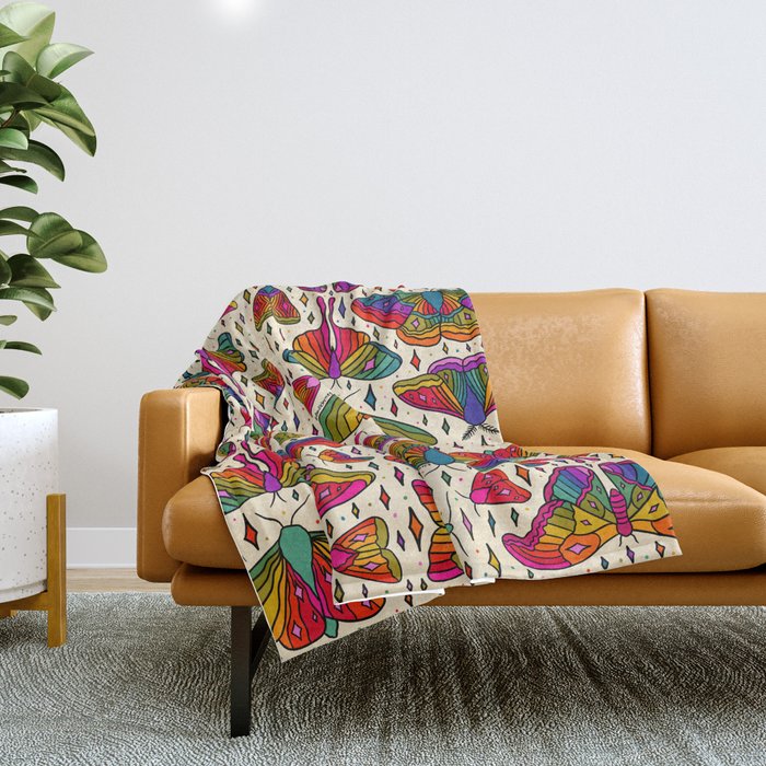 Rainbow Moth Print Throw Blanket Gallery Image 1