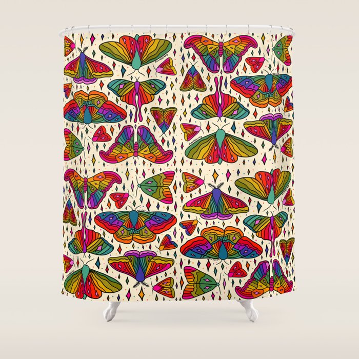 Rainbow Moth Print Shower Curtain Gallery Image 1