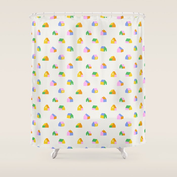 Colorful toy house city pattern Shower Curtain Gallery Image 1
