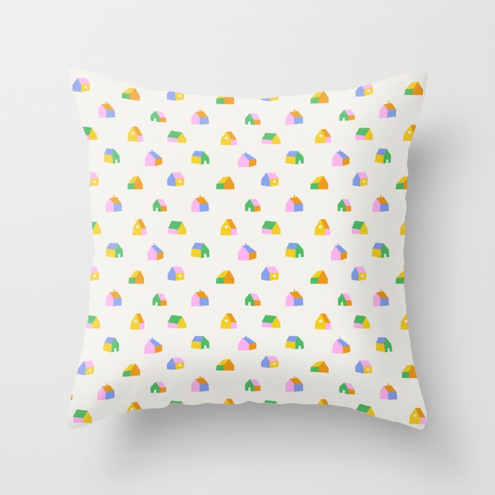 Colorful toy house city pattern Throw Pillow Gallery Image 1