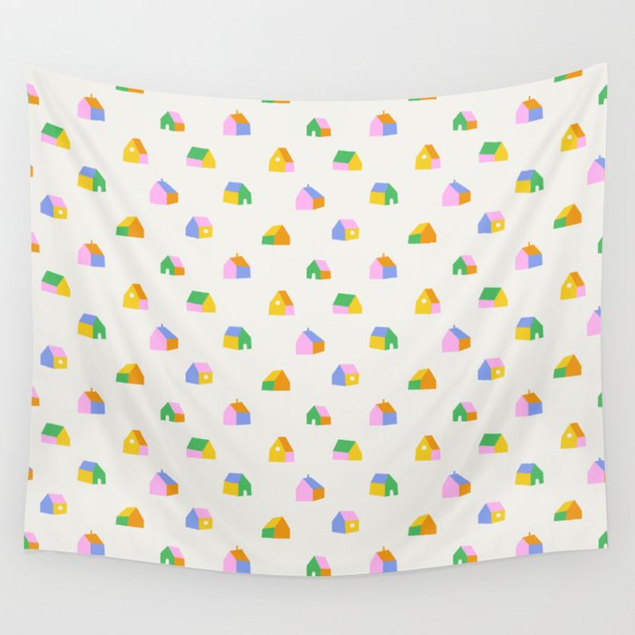 Colorful toy house city pattern Wall Tapestry Gallery Image 4