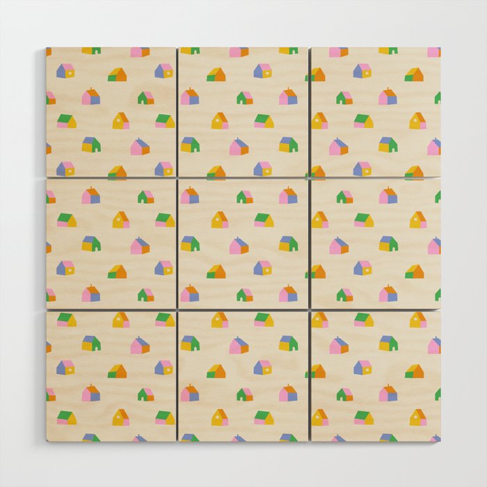 Colorful toy house city pattern Wood Wall Art Gallery Image 1