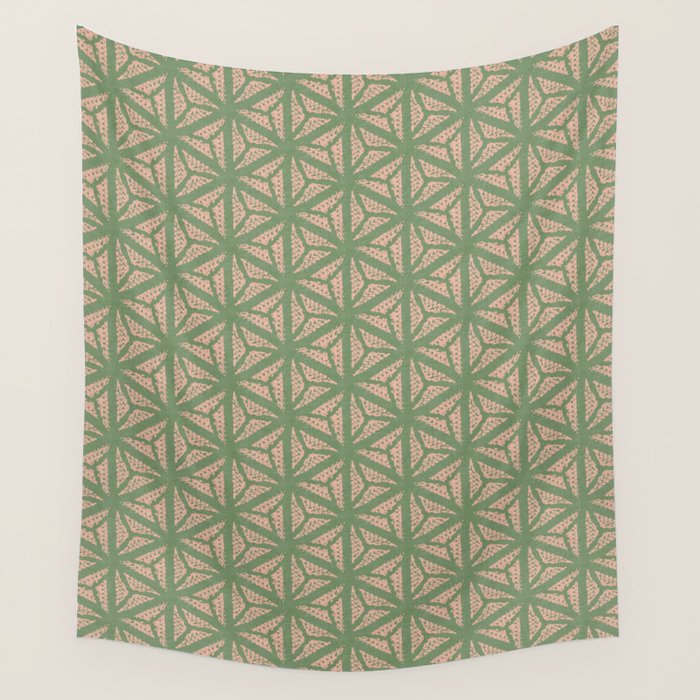 Threaded Geometric Green Peach Wall Tapestry Gallery Image 4