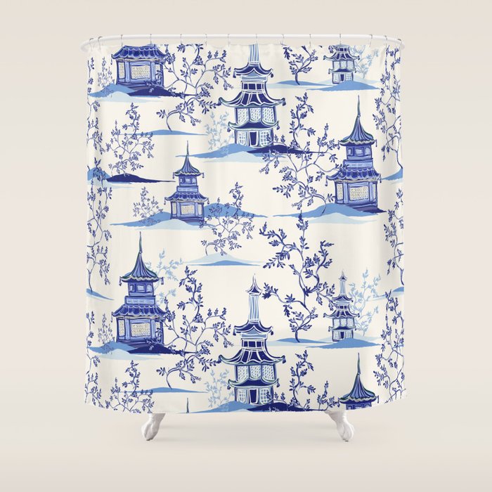 Chinoiserie Pagoda Pattern Shower Curtain Gallery Image 1