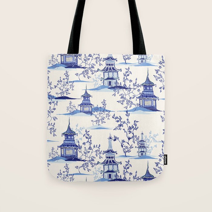 Chinoiserie Pagoda Pattern Tote Bag Gallery Image 1