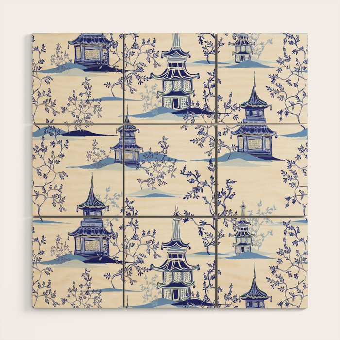 Chinoiserie Pagoda Pattern Wood Wall Art Gallery Image 1