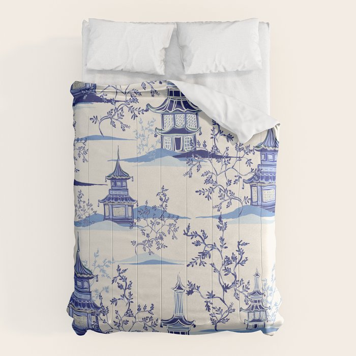 Chinoiserie Pagoda Pattern Comforter Gallery Image 1
