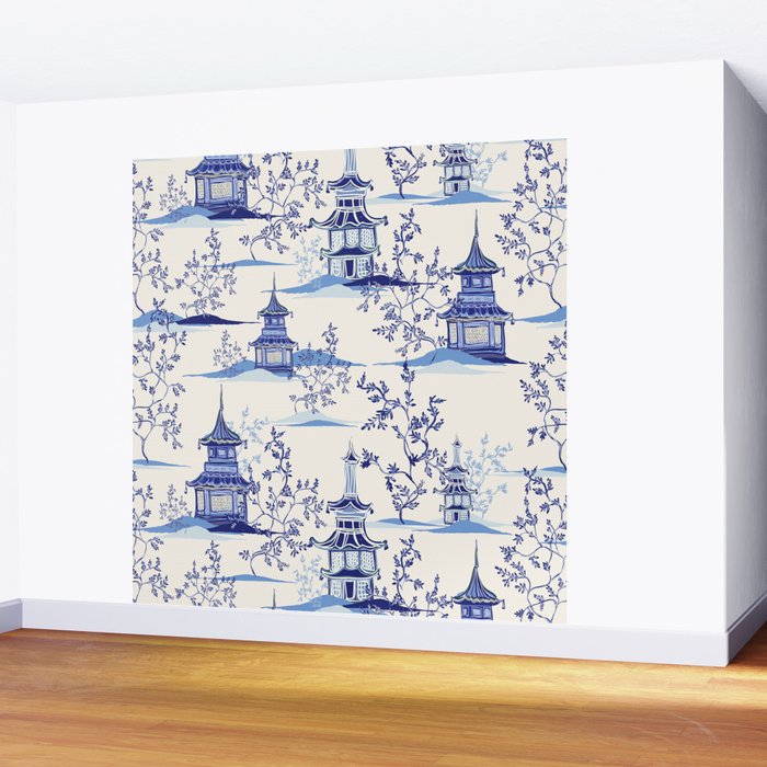 Chinoiserie Pagoda Pattern Wall Mural Gallery Image 2