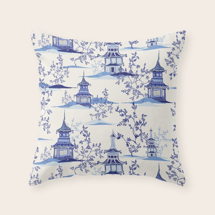 Chinoiserie Pagoda Pattern Throw Pillow Gallery Image 6