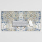 Mandala Flower, Blue and Gold, Floral Prints Desk Mat Gallery Image 1