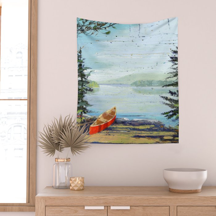 me and you and the red canoe Wall Tapestry Gallery Image 2