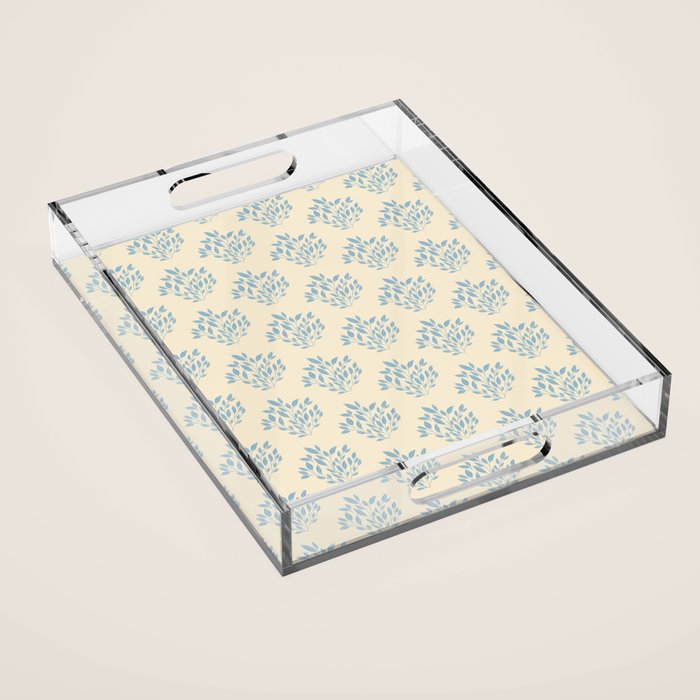 Simple Block Print Pastel Blue and Off-White Pattern  Acrylic Tray Gallery Image 1