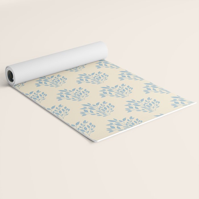 Simple Block Print Pastel Blue and Off-White Pattern  Yoga Mat Gallery Image 2