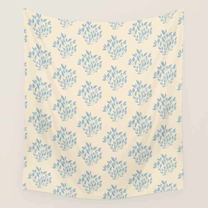 Simple Block Print Pastel Blue and Off-White Pattern  Wall Tapestry Gallery Image 1