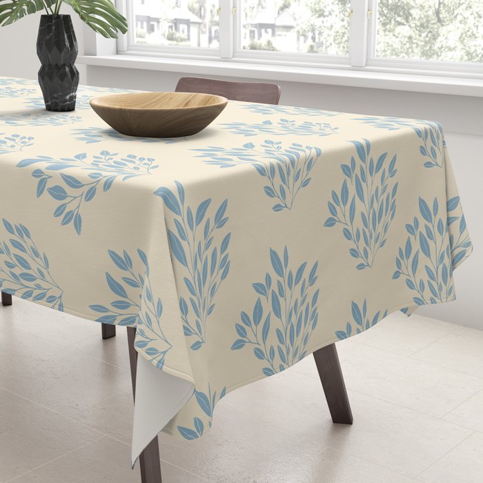 Simple Block Print Pastel Blue and Off-White Pattern  Tablecloth Gallery Image 3