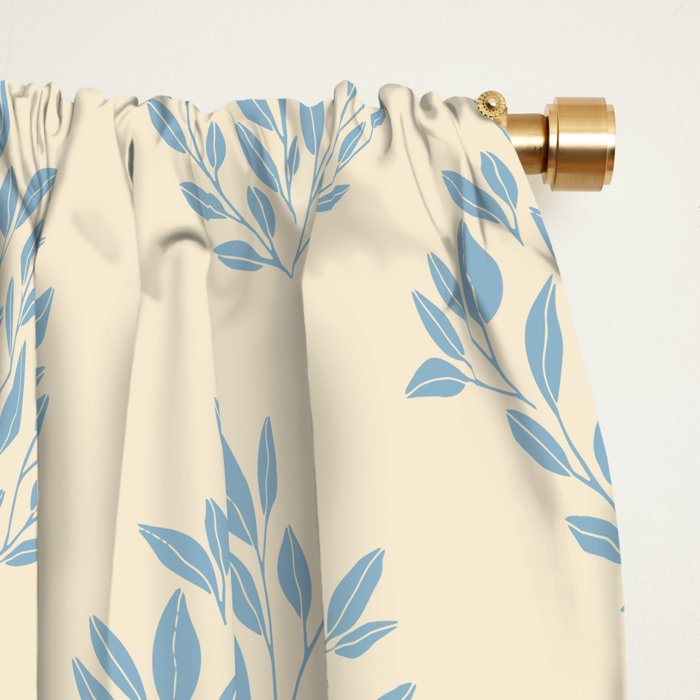Simple Block Print Pastel Blue and Off-White Pattern  Window Curtain Gallery Image 2