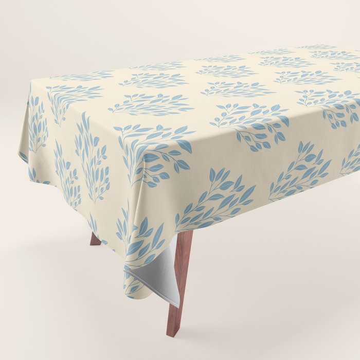 Simple Block Print Pastel Blue and Off-White Pattern  Tablecloth Gallery Image 1