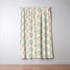 Simple Block Print Pastel Blue and Off-White Pattern  Window Curtain Gallery Image 3