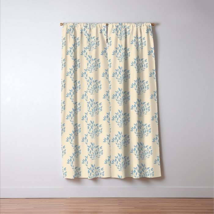 Simple Block Print Pastel Blue and Off-White Pattern  Window Curtain Gallery Image 3