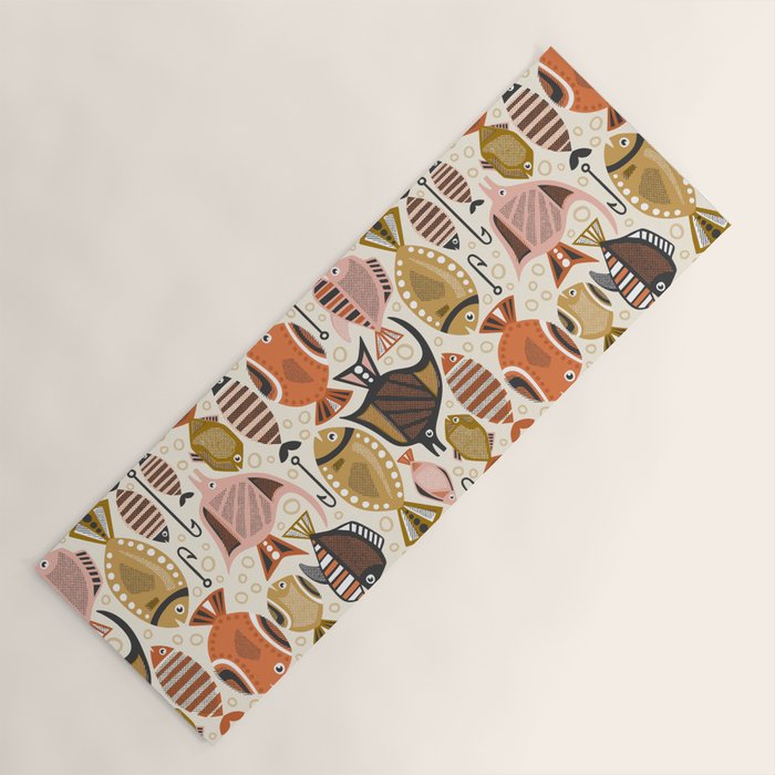 Mid Mod Deep Sea Fishing Ivory Yoga Mat Gallery Image 1