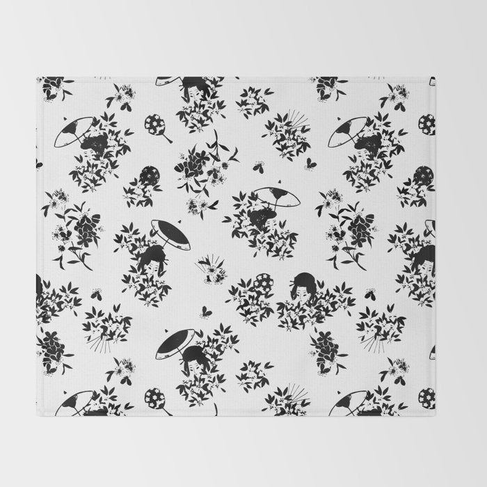 Black and white oriental pattern Throw Blanket Gallery Image 2