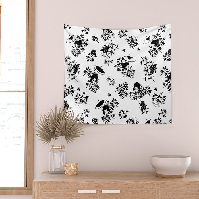 Black and white oriental pattern Wall Tapestry Gallery Image 2