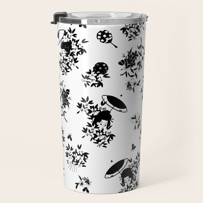 Black and white oriental pattern Travel Mug Gallery Image 3