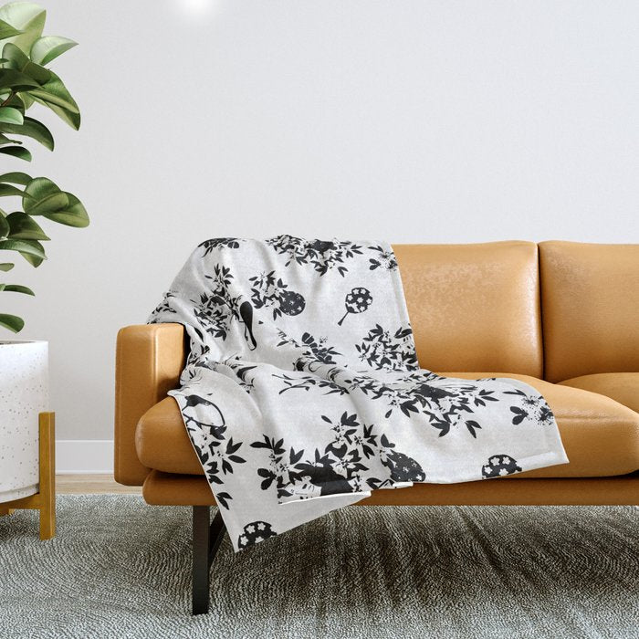 Black and white oriental pattern Throw Blanket Gallery Image 1