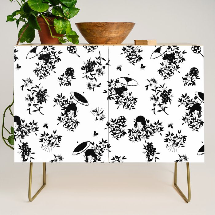 Black and white oriental pattern Credenza Gallery Image 1