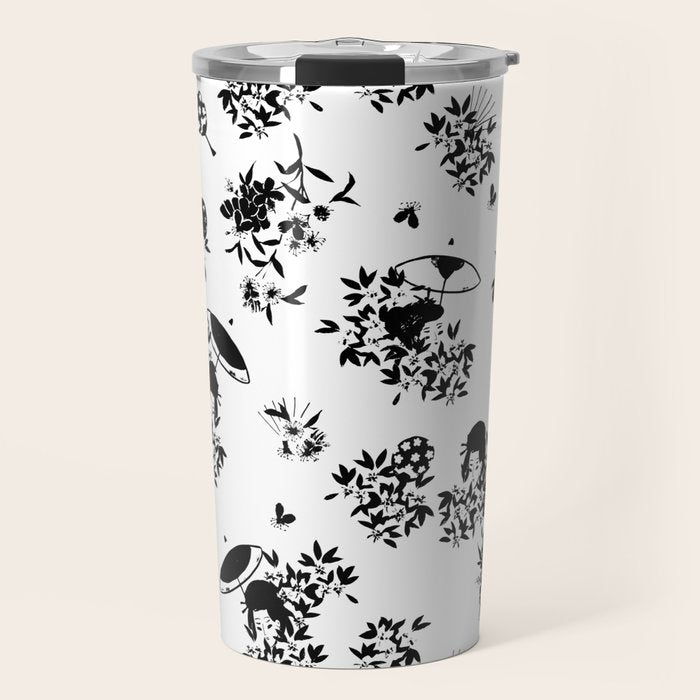 Black and white oriental pattern Travel Mug Gallery Image 1