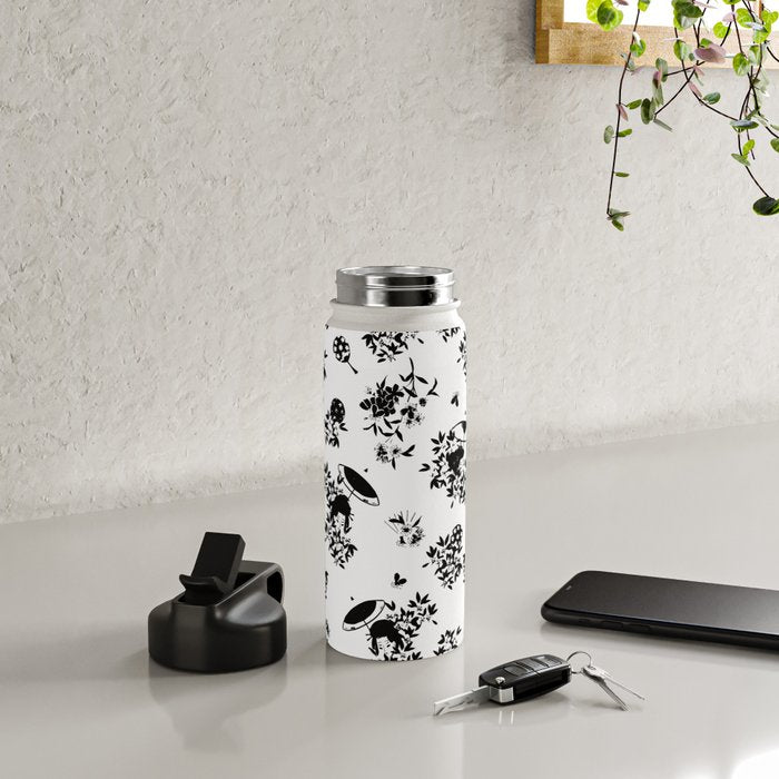 Black and white oriental pattern Water Bottle Gallery Image 4