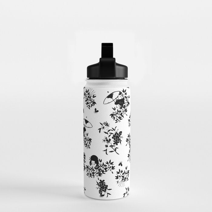 Black and white oriental pattern Water Bottle Gallery Image 2