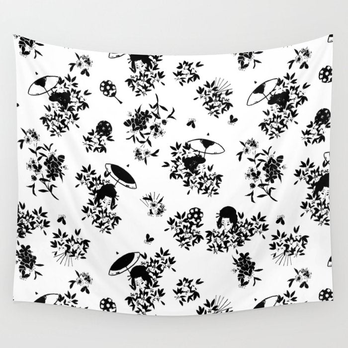Black and white oriental pattern Wall Tapestry Gallery Image 4