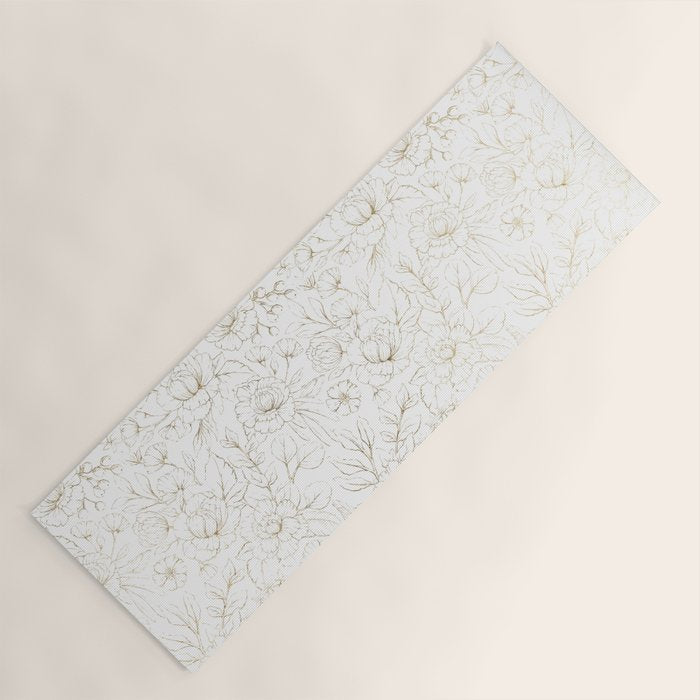 Elegant simple modern faux gold white floral Yoga Mat Gallery Image 1
