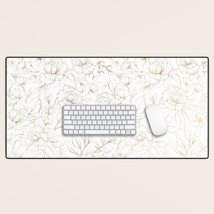 Elegant simple modern faux gold white floral Desk Mat Gallery Image 1