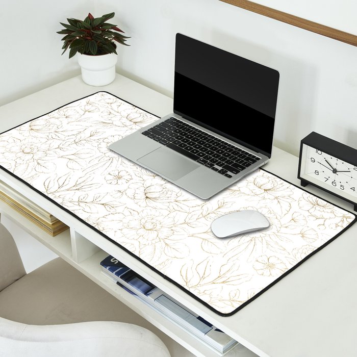 Elegant simple modern faux gold white floral Desk Mat Gallery Image 2